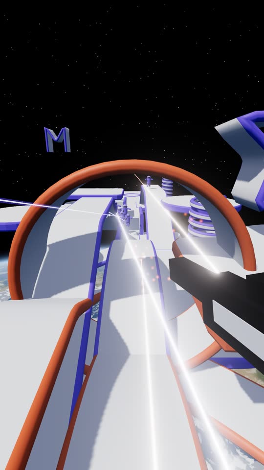 Gliding down the arena under laser fire